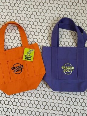Trader Joe's Canvas Tote Bag Duo - Orange & Purple Halloween edition